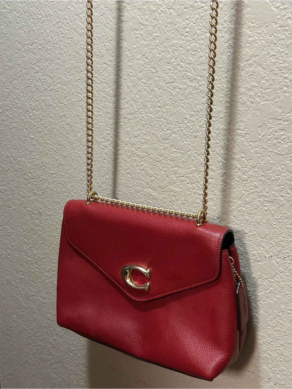 Coach Red Leather Crossbody with Gold Chain